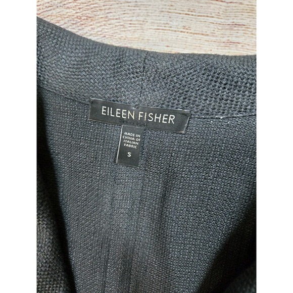 Eileen Fisher Linen Womens Black 3/4 Sleeve Pockets Open Front Blazer Size Small - Picture 2 of 10